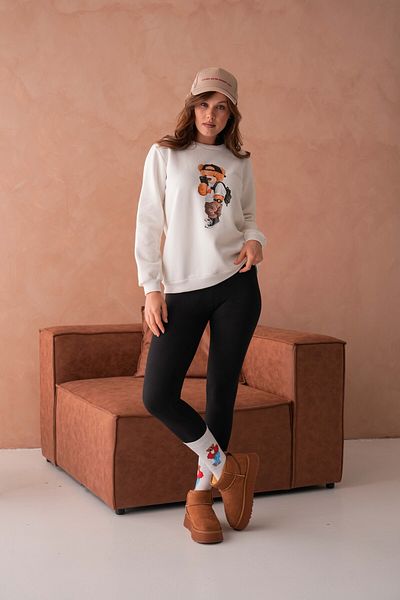 Moda Amore Hanorac cu ursuleț de pluș - Hanorac cu 3 fire cu ursuleț de pluș, cu gât crew, 333