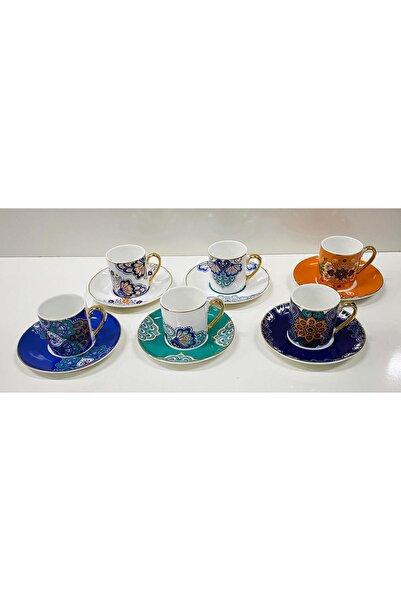 Altabi Set de cești de cafea din porțelan colorat pentru 6 persoane