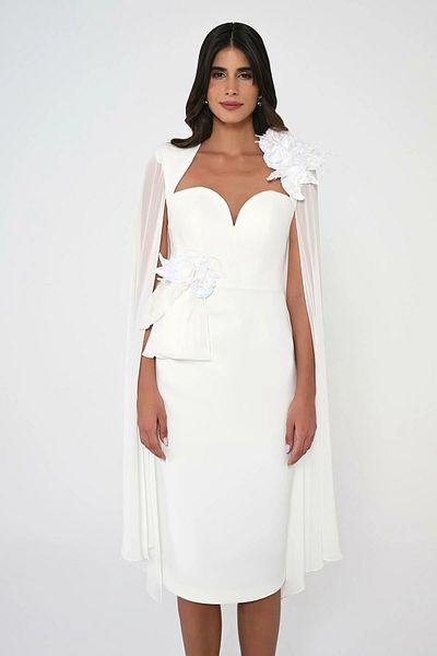 ALFABETA Chiffon Sleeves Midi Evening Dress