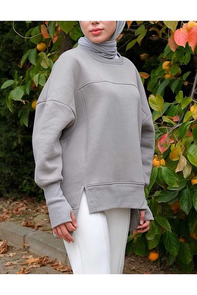 CNG MODA Teseturine Skirt Slit Basic Sweatshirt