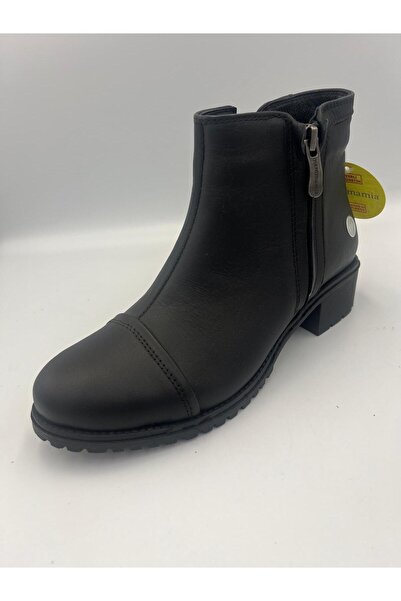 Mammamia kadın günlük deri fermuarlı kısa topuklu bot