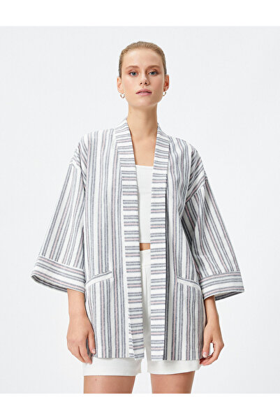 Koton Linen Blend Kimono Half Sleeve with Pocket Detail