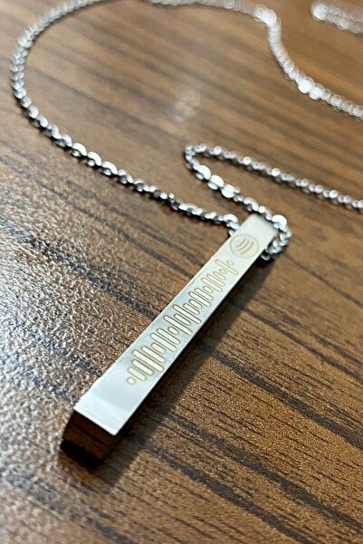 Takı Dükkanı Unisex Spotify Şarkı Kodlu Çubuk Bar Çelik Kolye Zincir Kişiye Ö...