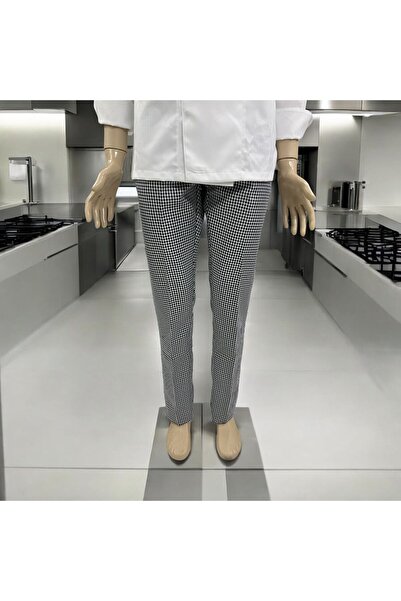 Dinçer Atakan İş Elbiseleri AŞÇI PANTOLONU ŞEF PANTOLONU Erkek Pötikare Siyah Beyaz Pamuk Polyester