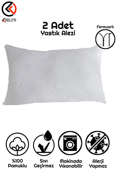 Kırlı's Sıvı Geçirmez %100 Pamuk Fermuarlı Yastık Alezi Yastık İçi Yastık Kıl...