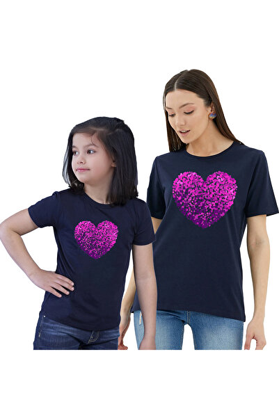 BB T SHIRTS Combinație Mamă Fiică Bumbac Imprimat Inimă Roz 1 Tricou de calitate