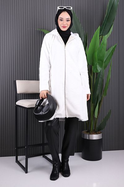 İmajButik Παλτό Angora με κουκούλα εκρού