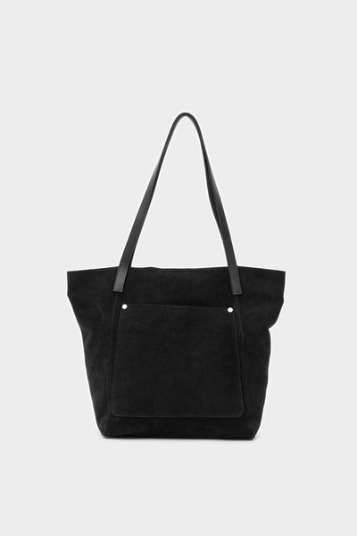 LEONAS Premium Front Pocket Real Leather Suede Shopper Hand and Shoulder Bag Michelle Black
