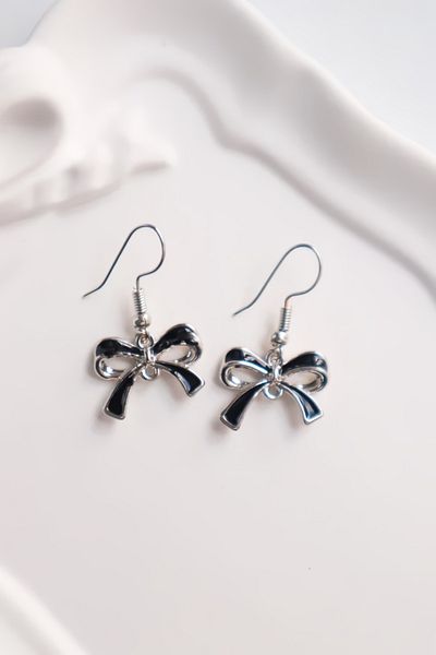 EFBUTİK Black Twin Bow Tie Bow Imported Earrings