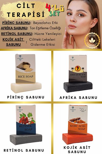Anatolia Soap Set of 4 Kojic Acid Rice - Retinol African Soap, Skin Blemish Removal, Whitening Collagen and Hyaluronic