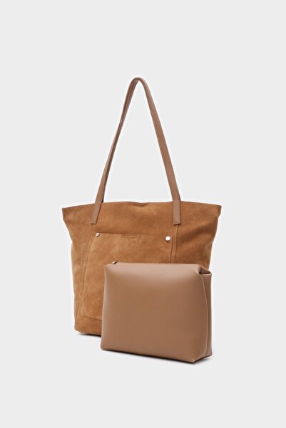 LEONAS Premium Front Pocket Genuine Leather Suede Shopper Hand and Shoulder Bag Michelle Taba