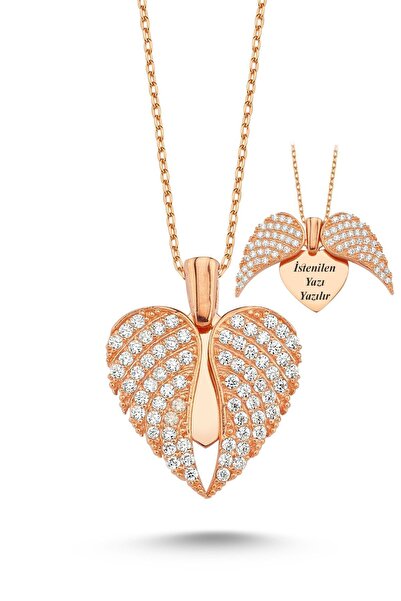 Takı Dükkanı Kanatlı Kişiye Özel Isimli Gümüş Kalp Kolye Sevgiliye Hediye Wsn149b
