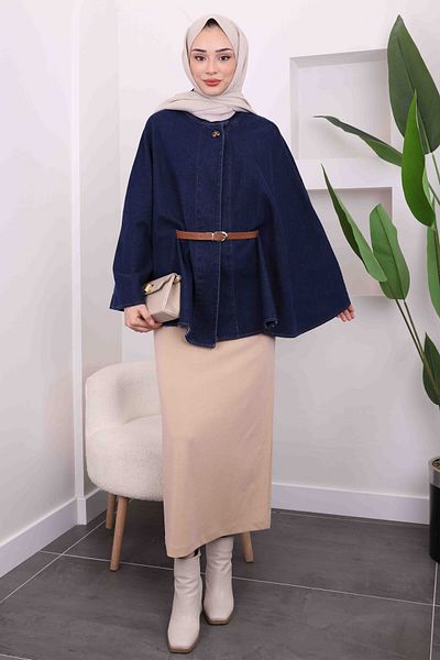 İmajButik Τζιν Poncho με σκούρο μπλε ζώνη