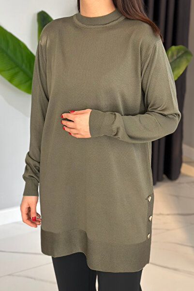 REMSA Khaki Knitwear Tunic - Button Detail, Model 34120
