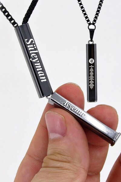 Takı Dükkanı Kişiye Özel Spotify Kodlu Çift Isim Yazılı Çubuk Bar Kolye Eck40