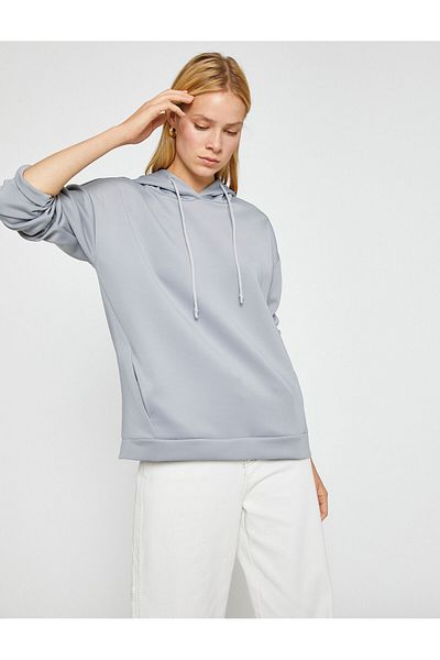 Koton Oversize Hooded Sweatshirt Kangaroo Pocket Silky Textured