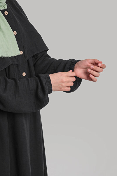 Lemaye Φόρεμα μουσελίνας με γιακά - Μαύρο