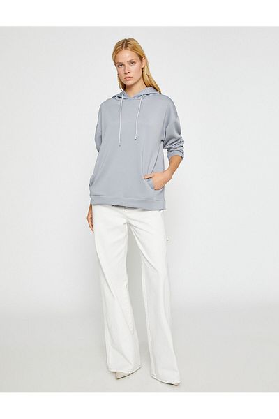 Koton Oversize Hooded Sweatshirt Kangaroo Pocket Silky Textured