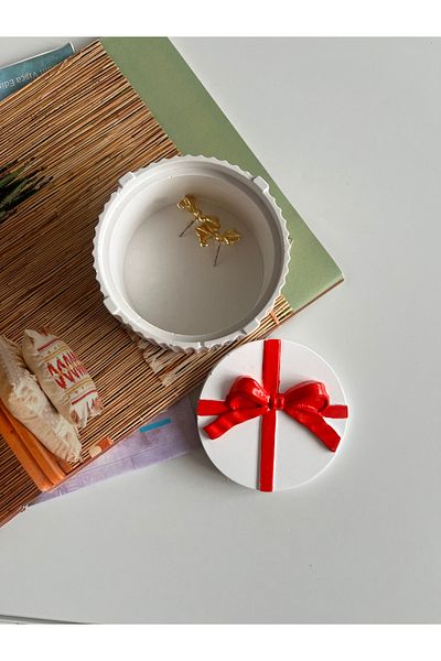 Louve Store Decorative Red Bow Detailed Mini Box with Lid, Jewelry Organizer, Jewelry Box