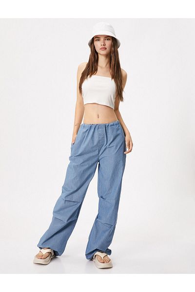 Koton Pantaloni parașuta din denim din bumbac cu opritor elastic în talie