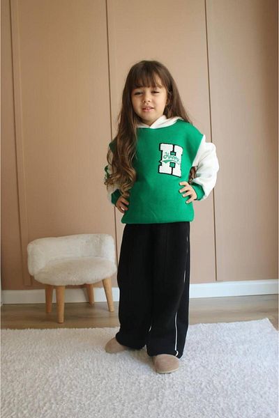 RAPAPA Happy Embroidered Hooded Tracksuit-Sweatshirt 3 Thread Raster Winter Girl's Suit J-537