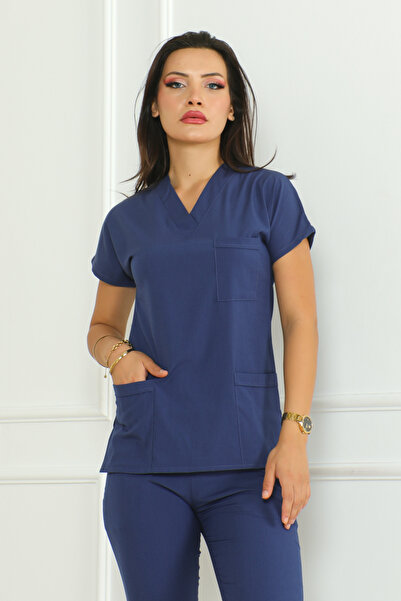EDİFOR Scrubs Indıgo Likralı Doktor/ Hemşire Forması Alt Üst Takım Cerrahi Fo...