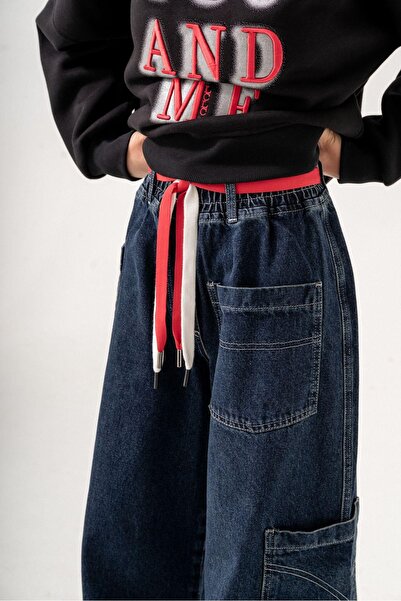 LOCOLO 09-15 YAŞ DENİM BELİ LASTİKLİ PANTOLON - MAVİ