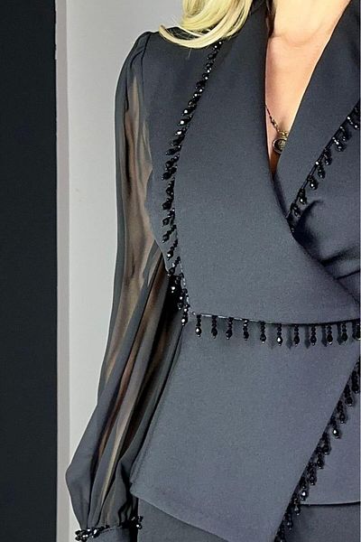 gesmoda G1239 Costum dublu negru - Detaliu de piatră