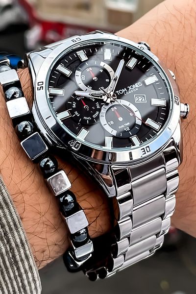 Tom Jones Men Wrist Watch Steel Band 3 Atm Waterproof+Bracelet