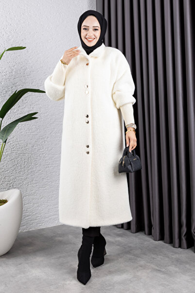 Modatuğsem Kadın Gold Düğmeli Angora Kaban Vizon