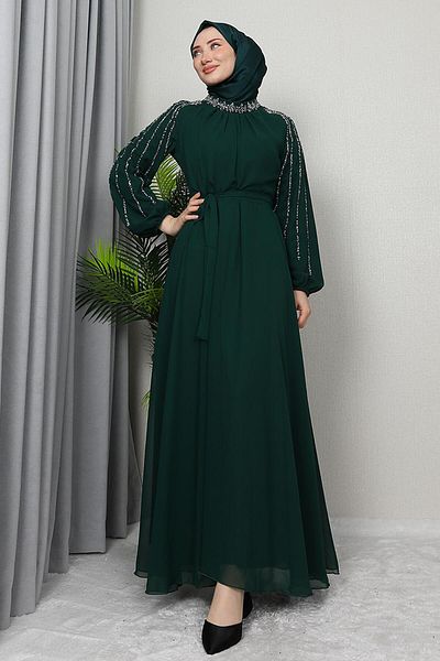 GİZ AGİYİM Σμαραγδένιο φόρεμα Semra Hijab