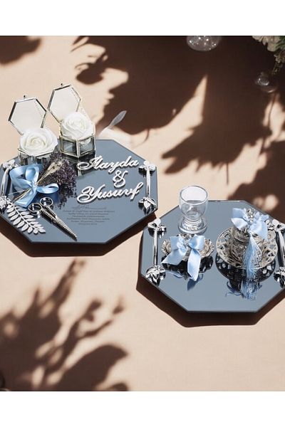 CyzHome Affinity Octagonal Silver Promise Engagement Tray and Groom Coffee Cup Tray