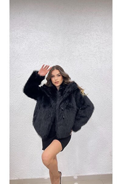 MODA KADIN SİYAH İÇİ ASTARLI PREMİUM SUNİ KÜRK MONT