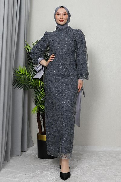 GİZ AGİYİM Φόρεμα με κάτω γκρι Dicle Hijab