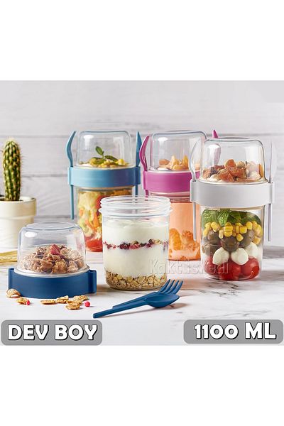 KaktüsKedi Giant Size Set of 4 Fruit Yogurt Container - Food Storage and Muesli Container
