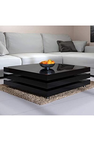 LUXURY VİLLA LUXURY SİYAH CAMLI TEKERLEKLİ ORTA SEHPA 90X90 YÜKSEKLİK 32CM