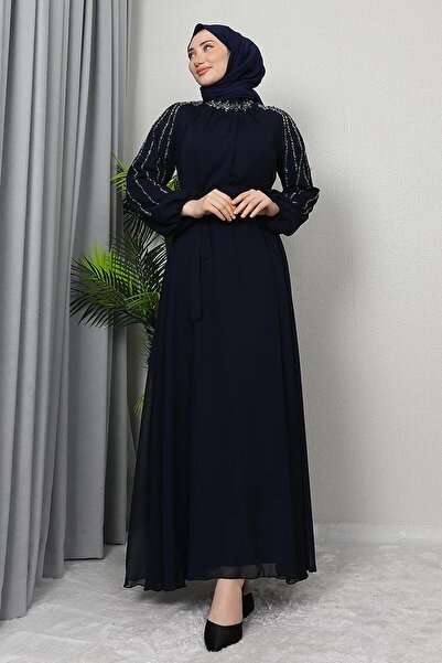 GİZ AGİYİM Ναυτικό μπλε Semra Hijab φόρεμα