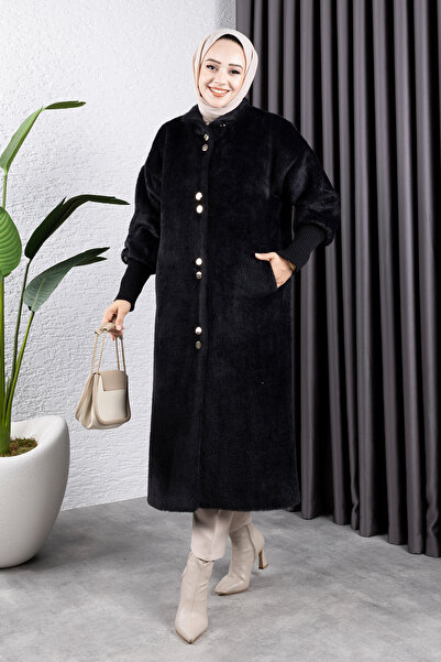 Modatuğsem Kadın Gold Düğmeli Angora Kaban Vizon