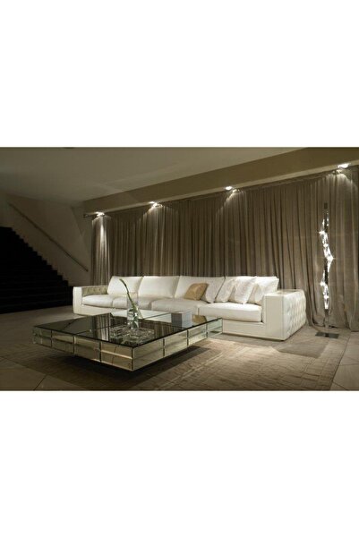 LUXURY VİLLA Luxury Villa Gümüş Aynalı Orta Sehpa 110x110 Yükseklik 30cm