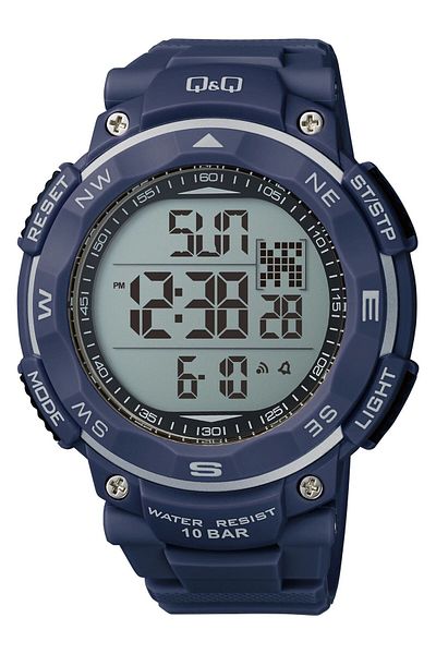 Q&Q Silicone Band Men's Wrist Watch with Digital Stopwatch Calendar