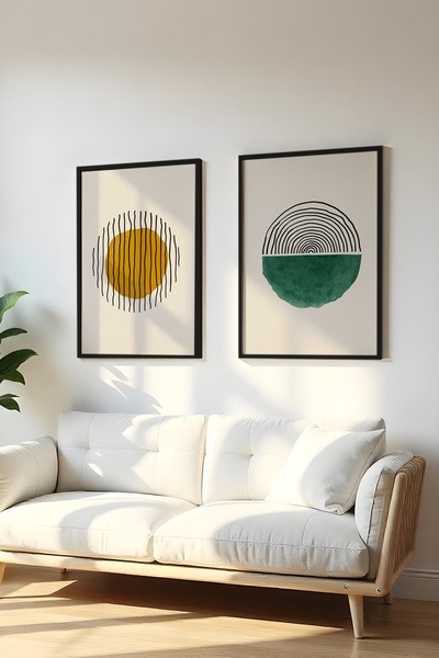 huhuli Ahşap Siyah Çerçeveli 2 Parça Set Tablo Huhu30