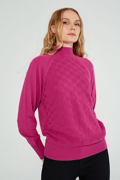 JOVENMADRE Pulover de tricotaj pentru femei, cu model, cu guler în picioare, cu croiala normală
