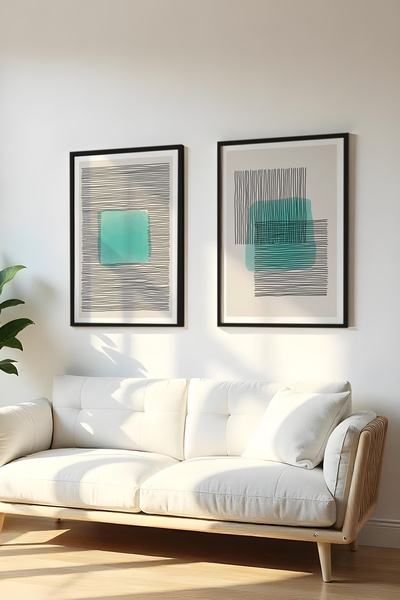 huhuli Set de 2 piese cu ramă neagră din lemn, tablou Huhu141