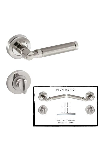 KAİZEN Kapı Kolu Domino Nikel Saten Paslanmaz Çember Rozetli Wc-Banyo