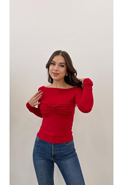 MODA ЖІНОЧИЙ ЧЕРВОНИЙ КОРОТКИЙ КРУГЛИЙ ВИРІЗ З ДЕТАЛЯМИ