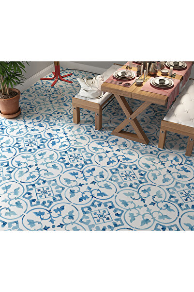 Home Yapışkanlı Yer Folyosu Kalın Ve Derz Belli Etmeyen Mavi Çini Desenli Sfy-52