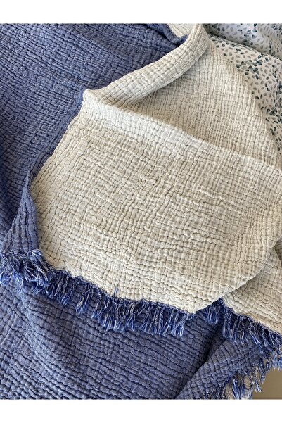 Tasarım HB&Victory Müslin Tek Kişilik 4 Katlı İndigo Renk Yatak Örtüsü 160x230 cm.