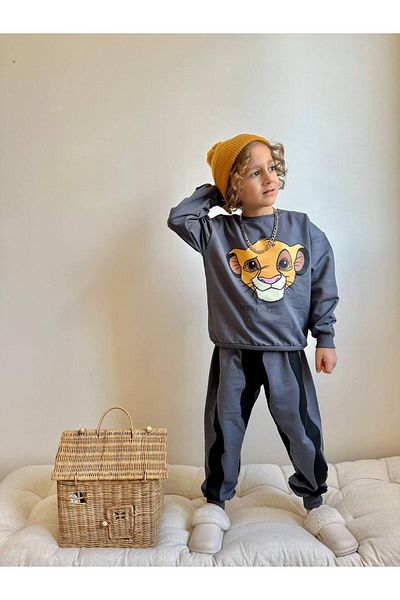CANDA Boy's Lionking Printed Striped Bottom-Top Suit