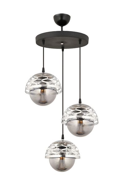 ESSLİGHT Lema 3-Piece Pendant Lamp Chandelier (Smoked Glass) Living Room Bedroom Kitchen Young Room