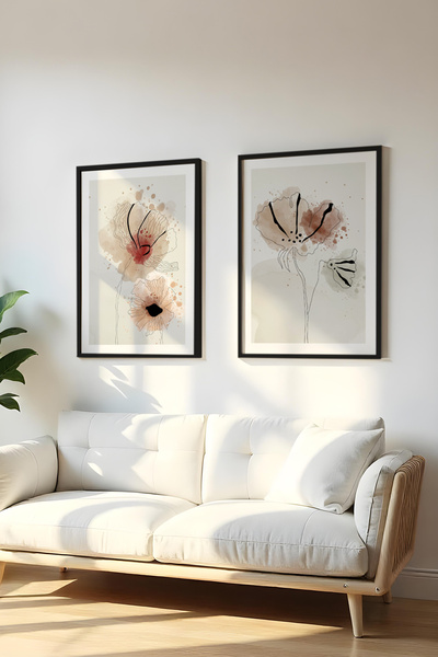 huhuli Ahşap Siyah Çerçeveli 2 Parça Set Tablo Huhu22